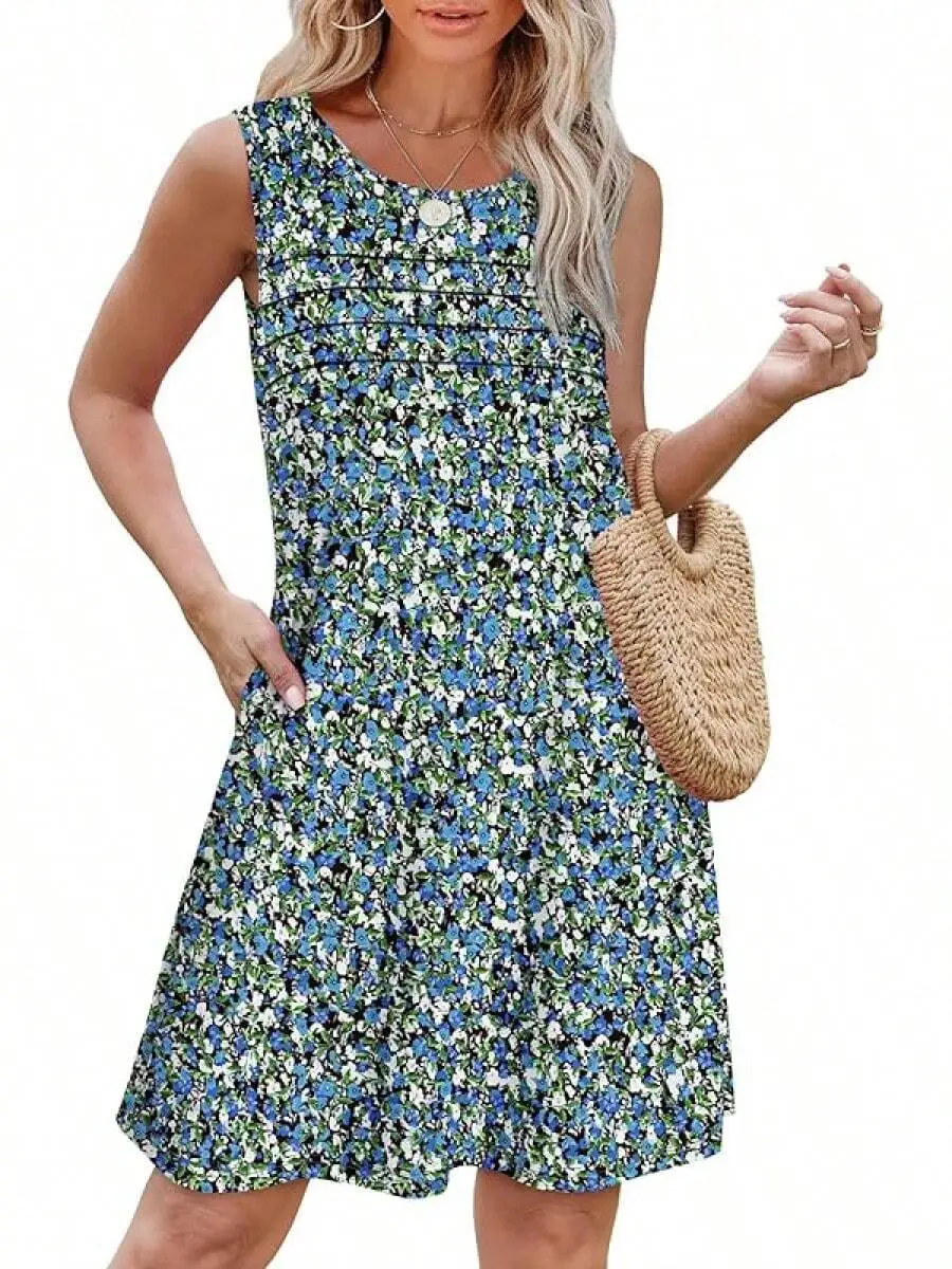 Floral Print Pleated Front Tank Dress For Women Summer Knee Length
Floral Print Pleated Front Tank Dress For Women Summer Knee Length
