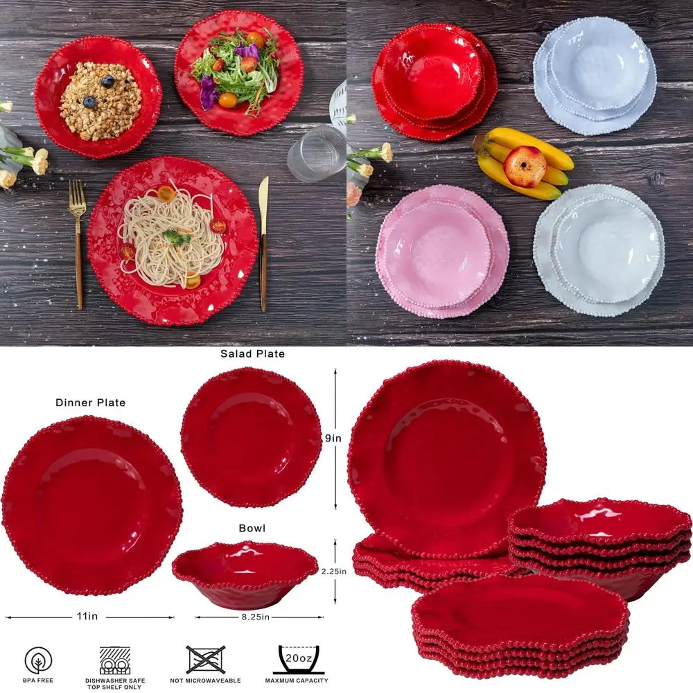 12 pcs Chrisas day Melamine Dinnerware Set, Ruled Rim With Beaded Plates and Bowls Set o 4, Lightweight yet Durable Dishes table
12 pcs Chrisas day Melamine Dinnerware Set, Ruled Rim With Beaded Plates and Bowls Set o 4, Lightweight yet Durable Dishes table