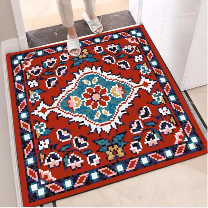Colorful Geometric Door Rug. The red mat with blue - centered flower design adds a touch of exotic charm. Non - slip
Colorful Geometric Door Rug. The red mat with blue - centered flower design adds a touch of exotic charm. Non - slip