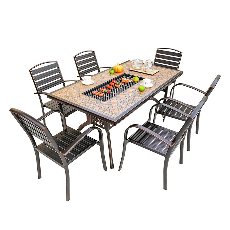 Tile barbecue table, courtyard outdoor dining table and chairs, outdoor balcony, leisure garden, courtyard outdoor aluminum allo
Tile barbecue table, courtyard outdoor dining table and chairs, outdoor balcony, leisure garden, courtyard outdoor aluminum allo