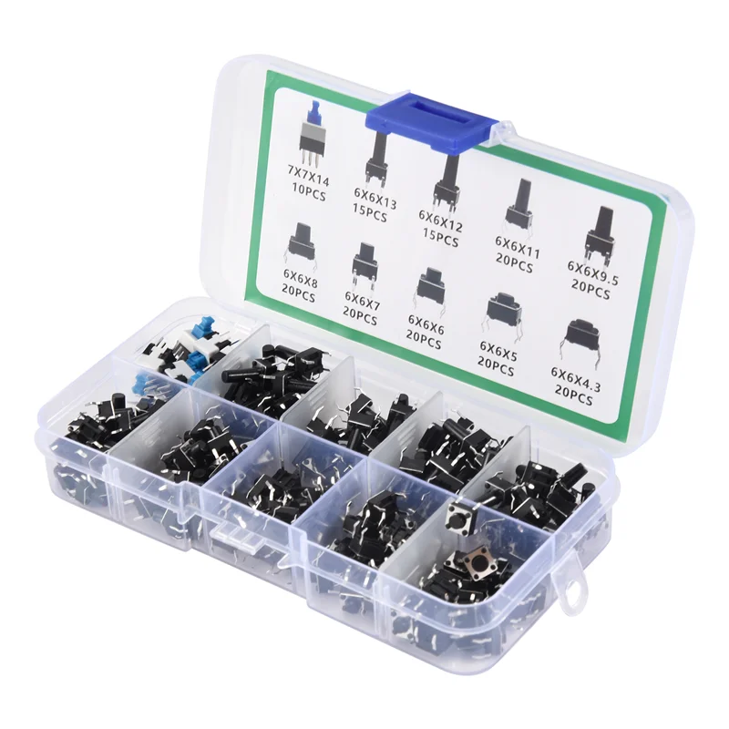 A76K 10 Kinds Values 180PCS Tactile Push Button Switch Micro-Trigger Mini Momentary Tact Assortment 
A76K 10 Kinds Values 180PCS Tactile Push Button Switch Micro-Trigger Mini Momentary Tact Assortment
