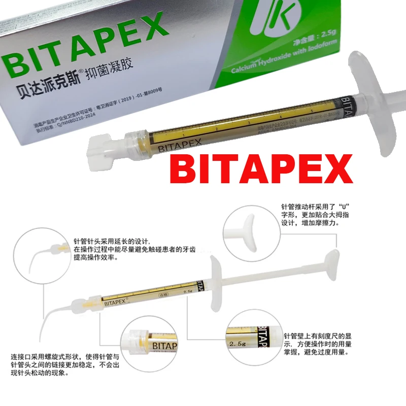 2.5g/Syringe Dental BITAPEX Antibacterial Iodoform Calcium Hydroxide Paste Root Canal Disinfection Paste Root Canal Preparation
2.5g/Syringe Dental BITAPEX Antibacterial Iodoform Calcium Hydroxide Paste Root Canal Disinfection Paste Root Canal Preparation