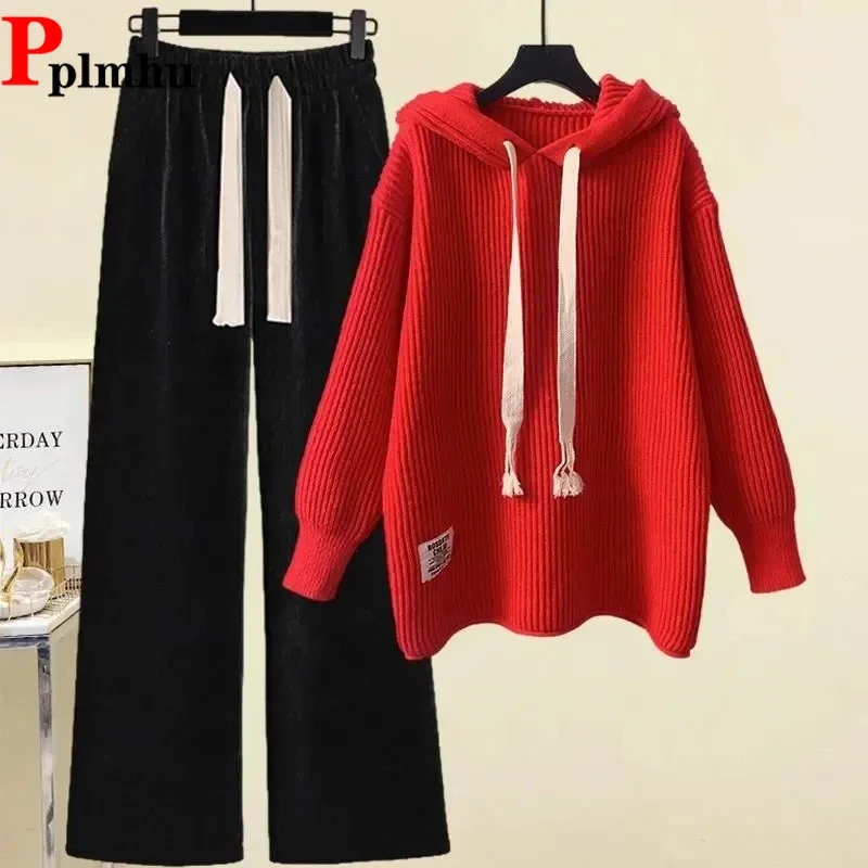 Hooded Sweater Wide Leg Pants Outfit Velvet Conjuntos De Pantalones Casual Two Piece Sets Womens Warm Soft Knitwears Top Suit
Hooded Sweater Wide Leg Pants Outfit Velvet Conjuntos De Pantalones Casual Two Piece Sets Womens Warm Soft Knitwears Top Suit