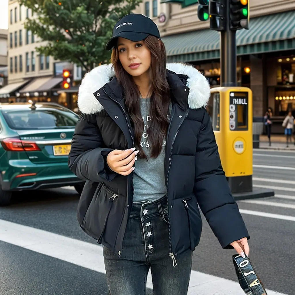 Women's Dopamine Cotton-Padded Jacket Down-Filled Large Fur Collar Loose Fit Short Style for
Women's Dopamine Cotton-Padded Jacket Down-Filled Large Fur Collar Loose Fit Short Style for