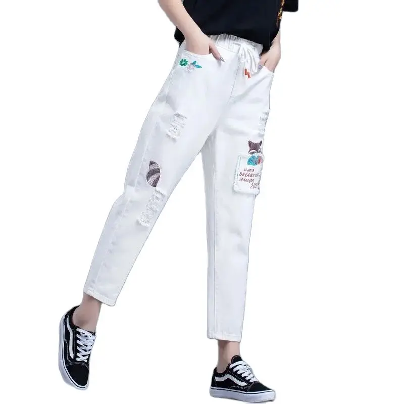 White Jeans Women 2022 New Elastic Waist Ankle-Length Denim Pants Ladie Hole Haren Pants Female Cowboy Jeans
White Jeans Women 2022 New Elastic Waist Ankle-Length Denim Pants Ladie Hole Haren Pants Female Cowboy Jeans