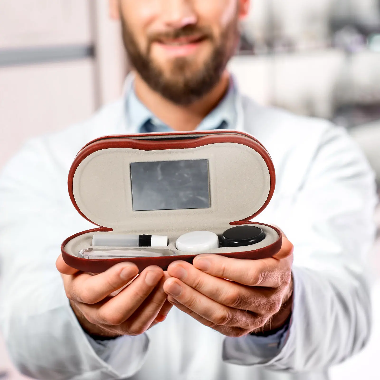 Reusable Eyeglass Box Dual Compartment Waterproof PU Case for Glasses and Contacts Compact Travel Lens Storage Holder
Reusable Eyeglass Box Dual Compartment Waterproof PU Case for Glasses and Contacts Compact Travel Lens Storage Holder