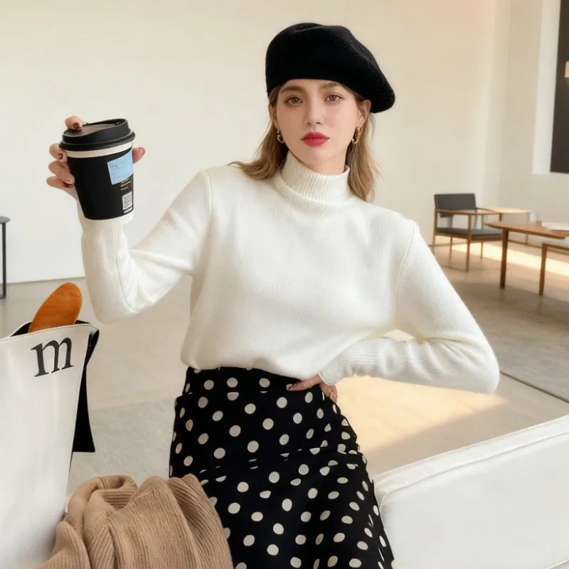 Элегантный новый однотонный облегающий толстый женский свитер с полувысоким воротником, осень-зима, простые корейские повседневные вязаные базовые топы 12
Элегантный новый однотонный облегающий толстый женский свитер с полувысоким воротником, осень-зима, простые корейские повседневные вязаные базовые топы 12