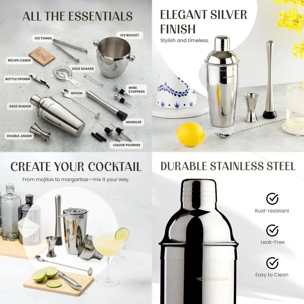 Complete 16-Piece Stainless Steel Cocktail Shaker Set with Ice Bucket - Premium Bartending Kit for Home Bar Essentials
Complete 16-Piece Stainless Steel Cocktail Shaker Set with Ice Bucket - Premium Bartending Kit for Home Bar Essentials