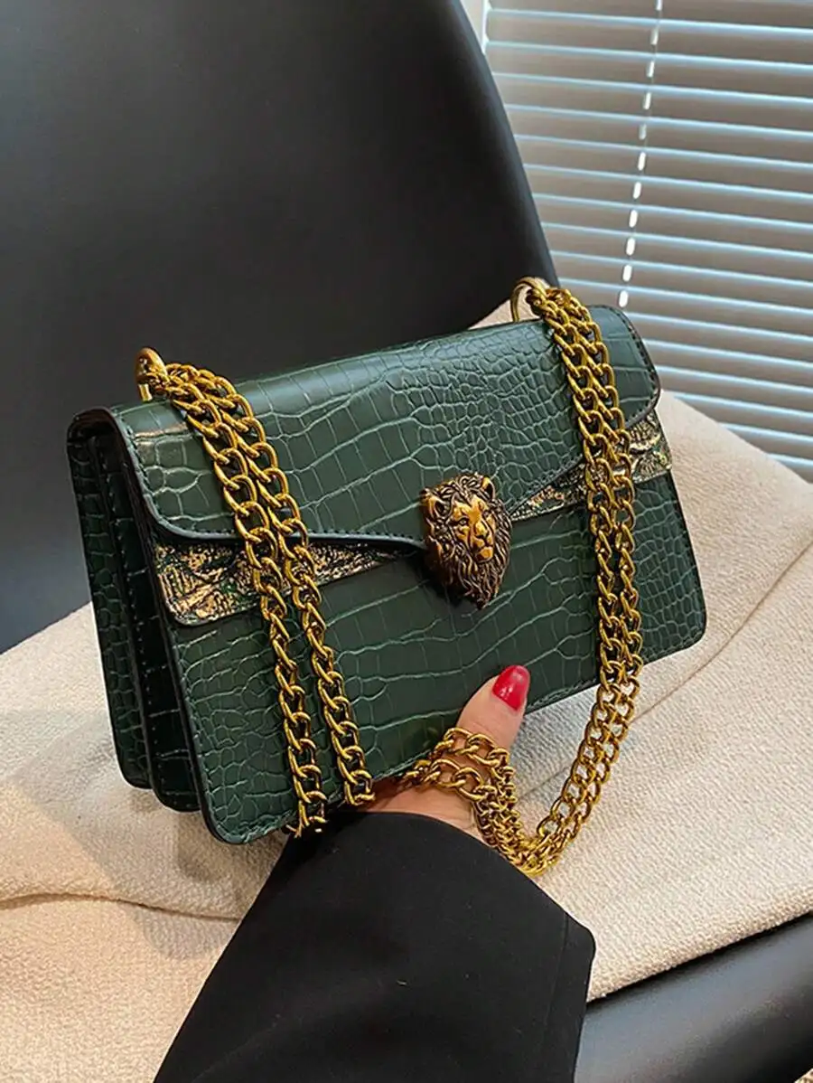 Crocodile Grain Leather Women Square Handbag With Chain Strap Vintage Style Shoulder Crossbody Bag
Crocodile Grain Leather Women Square Handbag With Chain Strap Vintage Style Shoulder Crossbody Bag