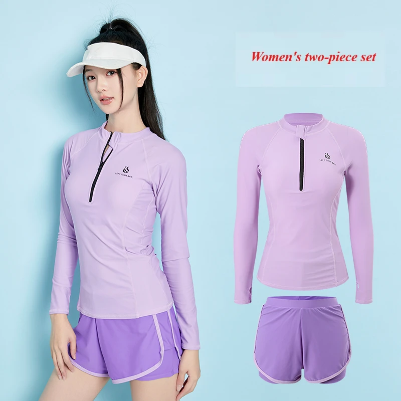 Women's Long Sleeve Swimsuit Two-Piece Set Shorts/Top Beach Vacation Casual Hot Spring Swimwear with Built-In Bra & Lined Shorts
Women's Long Sleeve Swimsuit Two-Piece Set Shorts/Top Beach Vacation Casual Hot Spring Swimwear with Built-In Bra & Lined Shorts