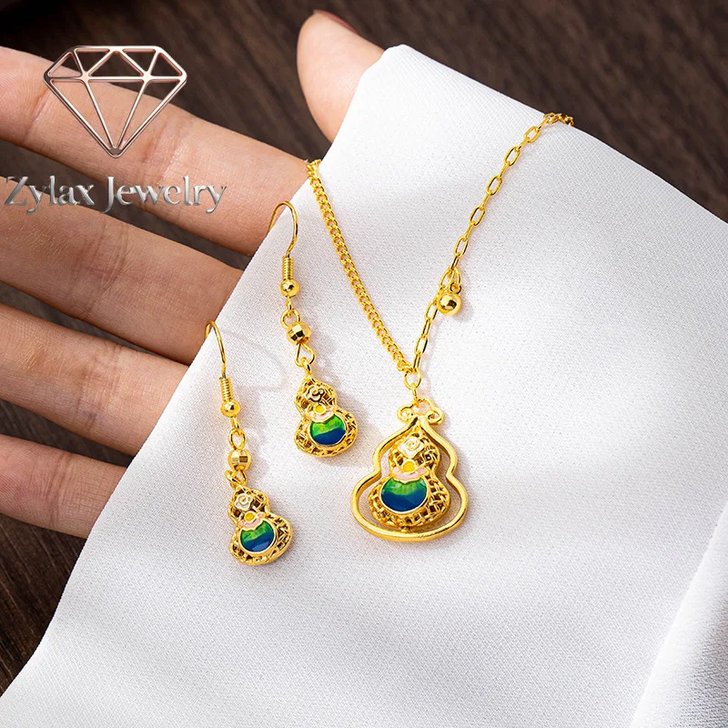Zylax Jewelry Retro 24k gold necklace trendy Fulu hollow gourd earrings AU999 women's palace style without fading true gold
Zylax Jewelry Retro 24k gold necklace trendy Fulu hollow gourd earrings AU999 women's palace style without fading true gold