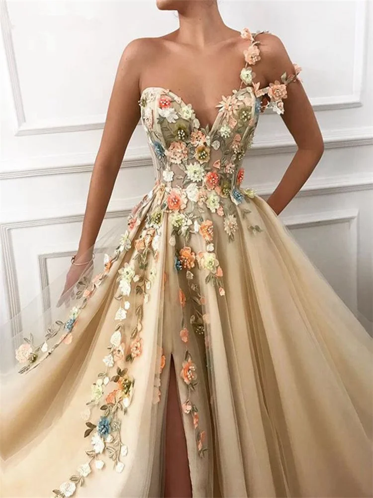 Long Evening Dress 2023 Gorgeous One Shoulder Oman Handmade Flowers Saudi Arabia Sexy High Slit Champagne Formal Evening Gowns
Long Evening Dress 2023 Gorgeous One Shoulder Oman Handmade Flowers Saudi Arabia Sexy High Slit Champagne Formal Evening Gowns