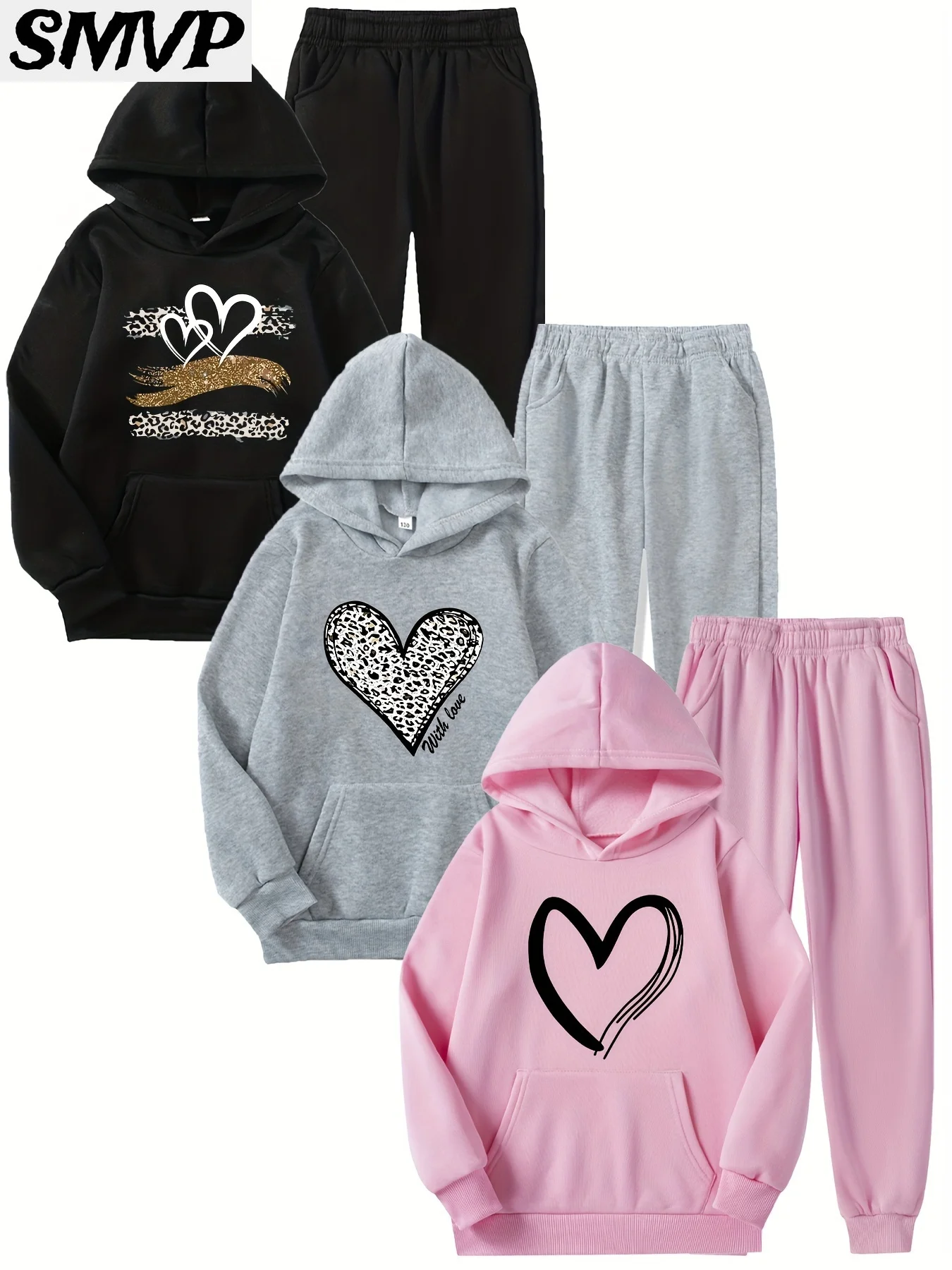 SMVP комплект хлопковой толстовки с капюшоном для девочек, черный, серый, розовый, с леопардовым принтом в форме сердца, комплект из двух предметов с любовным текстом, повседневная одежда для дома, детская одежда
SMVP комплект хлопковой толстовки с капюшоном для девочек, черный, серый, розовый, с леопардовым принтом в форме сердца, комплект из двух предметов с любовным текстом, повседневная одежда для дома, детская одежда