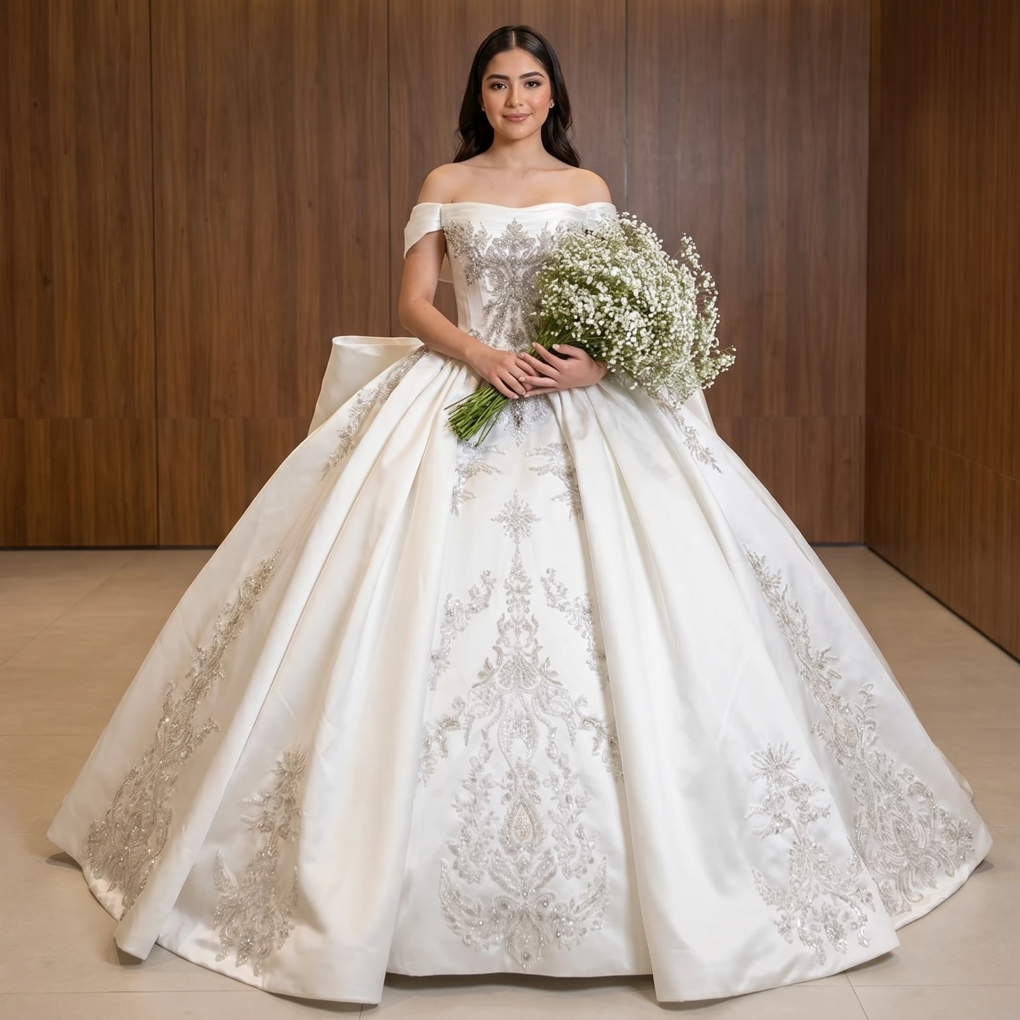 Sparkling Wedding Dress Lace Pearl Women's Wedding Dress Sexy Scoop-neck Strapless Short Sleeves Princess Bridal Dress Customize
Sparkling Wedding Dress Lace Pearl Women's Wedding Dress Sexy Scoop-neck Strapless Short Sleeves Princess Bridal Dress Customize