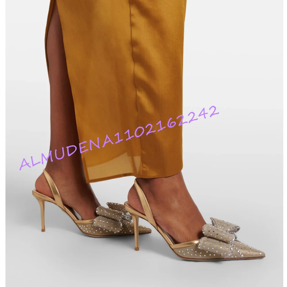 Women Champagne Mesh Rhinestone Bow Slingback Pumps Pointed Toe Stiletto High Heels Sparkly Back Strap Formal Dress Sandals
Women Champagne Mesh Rhinestone Bow Slingback Pumps Pointed Toe Stiletto High Heels Sparkly Back Strap Formal Dress Sandals