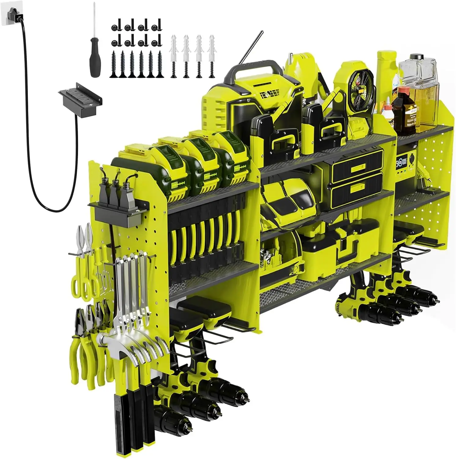 45' Large Power Tool Organizer Wall Mount with Charging Station - 3 Layer Storage Racks with 8 Cordless Drill Holder, 4 Hooks
45' Large Power Tool Organizer Wall Mount with Charging Station - 3 Layer Storage Racks with 8 Cordless Drill Holder, 4 Hooks