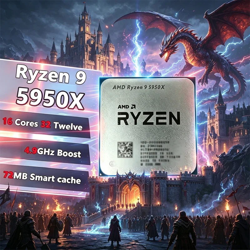AMD Ryzen 9 5950X New Ryzen 9 5000 Series Vermeer (Zen 3) 16-Core 3.4 GHz Socket AM4 105W Socket AM4 Without Cooler Loose Pie
AMD Ryzen 9 5950X New Ryzen 9 5000 Series Vermeer (Zen 3) 16-Core 3.4 GHz Socket AM4 105W Socket AM4 Without Cooler Loose Pie