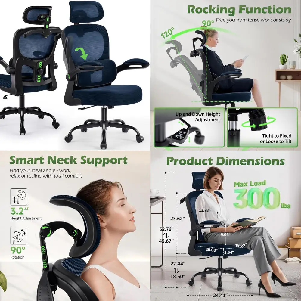 Ergonomic Office Desk Chair with Adjustable Lumbar and Headrest Support, High Back Mesh Chair on Wheels
Ergonomic Office Desk Chair with Adjustable Lumbar and Headrest Support, High Back Mesh Chair on Wheels