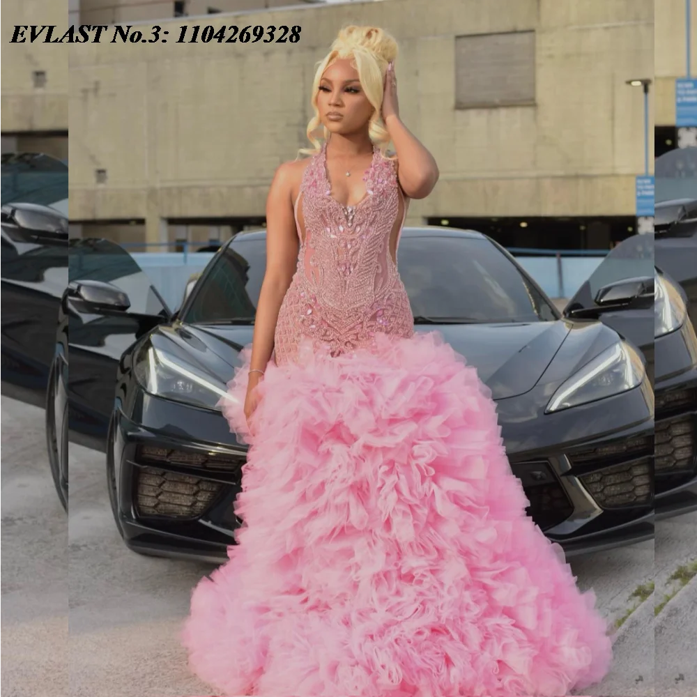 EVLAST Customized African Pink Ruffles Prom Dress Black Girls Diamonds Rhinestone Beaded Mermaid Party Dres Evening Gowns E3P102
EVLAST Customized African Pink Ruffles Prom Dress Black Girls Diamonds Rhinestone Beaded Mermaid Party Dres Evening Gowns E3P102