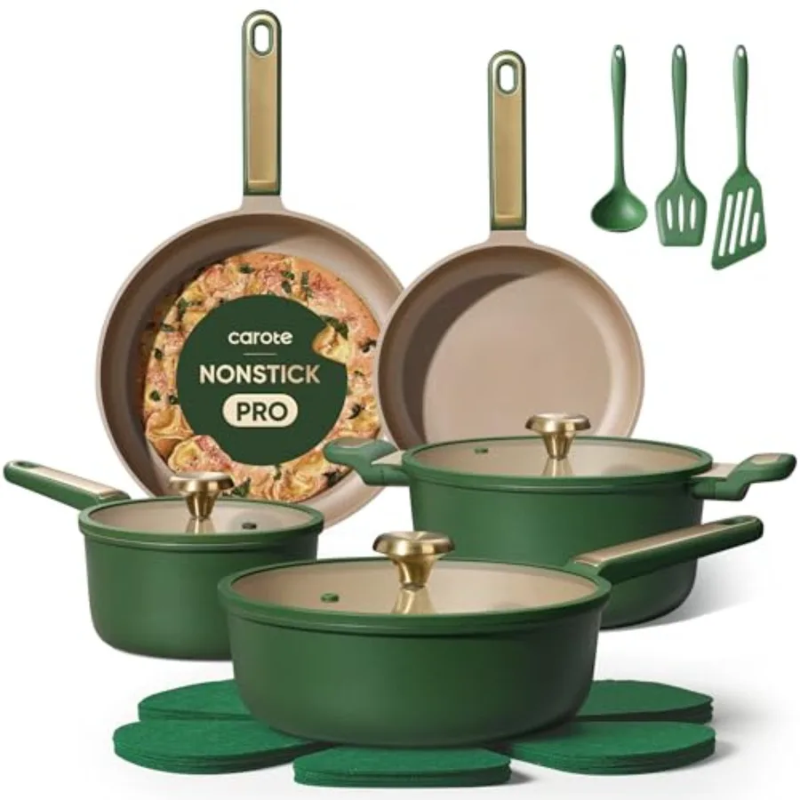 16pcs Nonstick Cookware Set for Induction Stovetop Green Non-Toxic PFOA PFOS-Free Kitchen Pots and Pans Dishwasher Safe
16pcs Nonstick Cookware Set for Induction Stovetop Green Non-Toxic PFOA PFOS-Free Kitchen Pots and Pans Dishwasher Safe