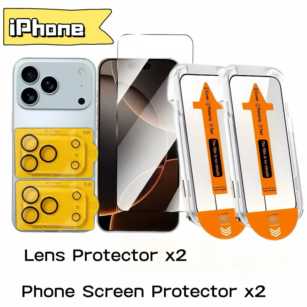 Suitable for full iPhone series, 2pcs lens protector + 2pcs screen protector, HD drop-proof easy-install tempered glass.
Suitable for full iPhone series, 2pcs lens protector + 2pcs screen protector, HD drop-proof easy-install tempered glass.