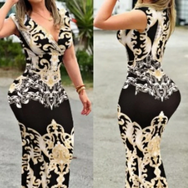 Summer Spring Women's Dress Sexy Fashion V-Neck Fashion Casual Sleeveless Print Tight Fitting Female Party Long Dress New
Summer Spring Women's Dress Sexy Fashion V-Neck Fashion Casual Sleeveless Print Tight Fitting Female Party Long Dress New