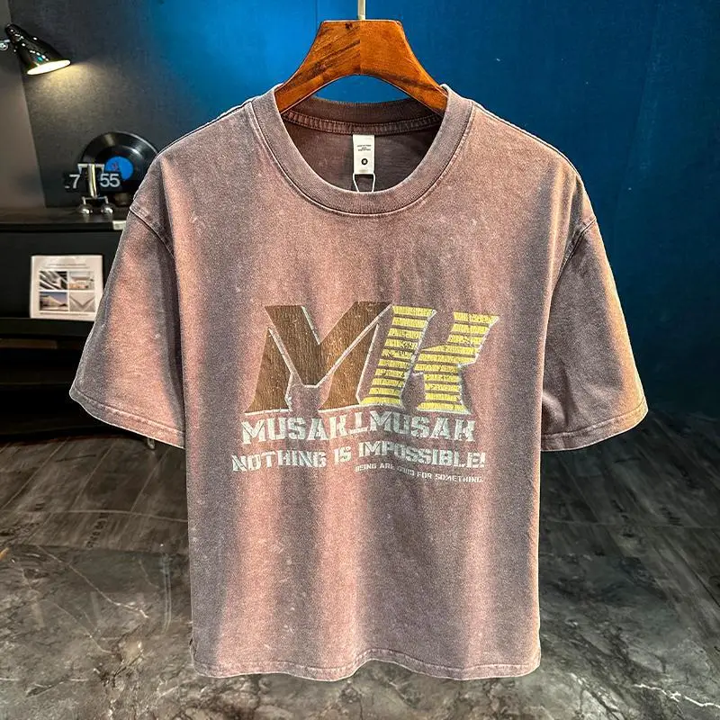 Retro style washed printed short sleeved T-shirt for men in summer, heavy weight loose casual half sleeved round neck top
Retro style washed printed short sleeved T-shirt for men in summer, heavy weight loose casual half sleeved round neck top