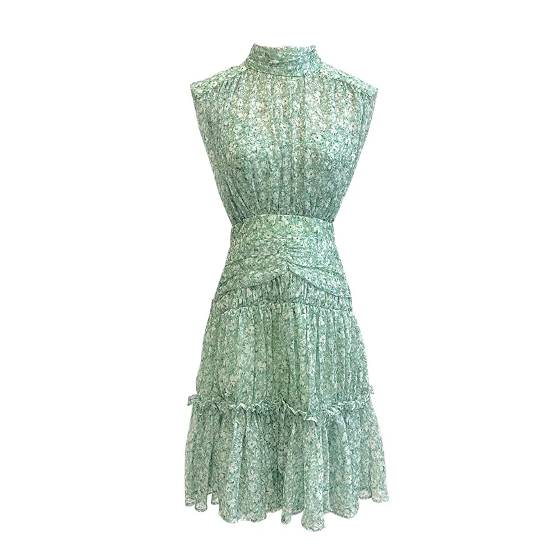 Elegant Style Stand Collar Lady Holiday Wear Designed Ruffles Women Sleeveless Floral Printing Mini Short Dress
Elegant Style Stand Collar Lady Holiday Wear Designed Ruffles Women Sleeveless Floral Printing Mini Short Dress