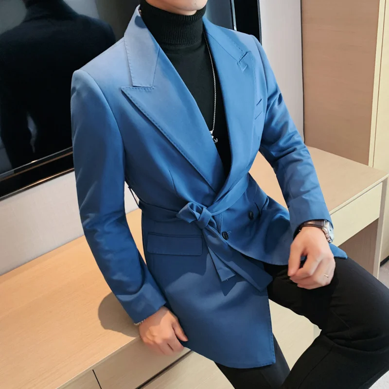 Double Men's Breasted Blue Belted Blazer Notched Long Sleeve Slim Fashion Suit Coat 2022 New Pring Casual Tide Cloth 2D1532
Double Men's Breasted Blue Belted Blazer Notched Long Sleeve Slim Fashion Suit Coat 2022 New Pring Casual Tide Cloth 2D1532