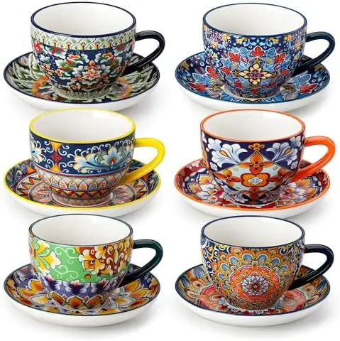 Набор из 6 чашек для капучино Vancasso 8 унций с блюдцами - Богемные керамические кофейные кружки для латте, чая, эспрессо - Подходят для микроволновой печи и посудомоечной машины
Набор из 6 чашек для капучино Vancasso 8 унций с блюдцами - Богемные керамические кофейные кружки для латте, чая, эспрессо - Подходят для микроволновой печи и посудомоечной машины