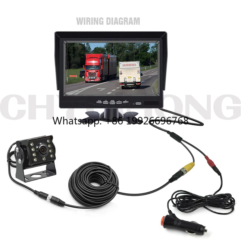 7 Inch Car Backup Reverse Monitor for Infrared LED Night Vision Waterproof Rear View Reversing System 4 Pin Extension Cable