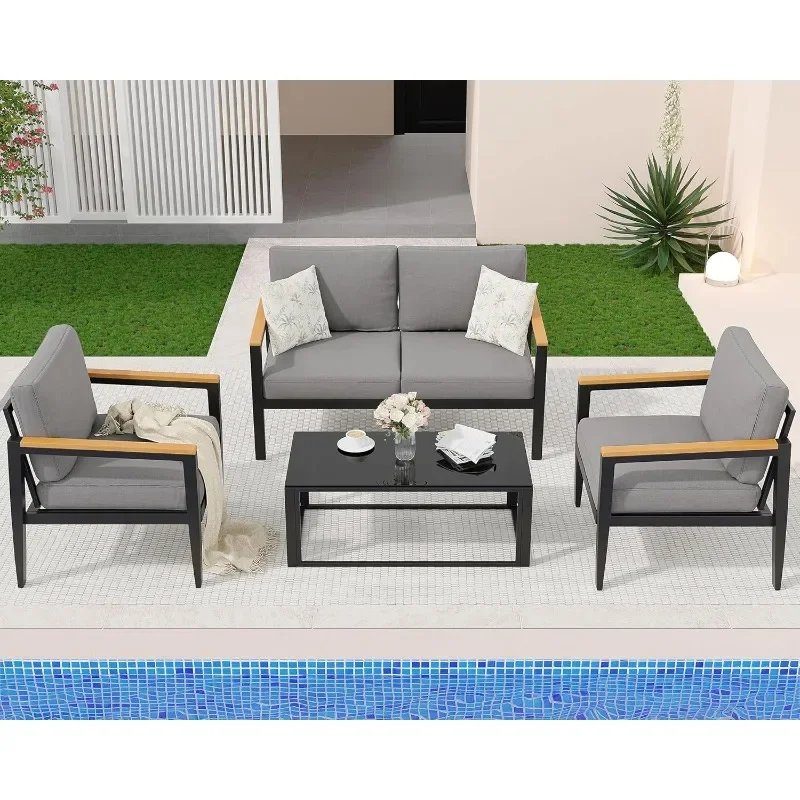 Outdoor Aluminum Furniture Set,4 Piece Patio Conversation Sets,Removable & Washable Cushion,Ink Color Tempered Glass
Outdoor Aluminum Furniture Set,4 Piece Patio Conversation Sets,Removable & Washable Cushion,Ink Color Tempered Glass