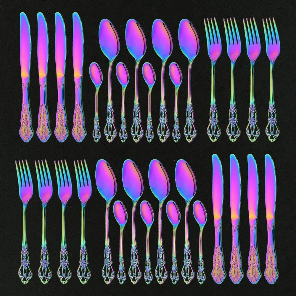Royal 32Pcs Rainbow Dinnerware Knife Fork Coffee Spoons Flatware Stainless Steel Cutlery Set Kitchen Silverware Tableware Set
Royal 32Pcs Rainbow Dinnerware Knife Fork Coffee Spoons Flatware Stainless Steel Cutlery Set Kitchen Silverware Tableware Set