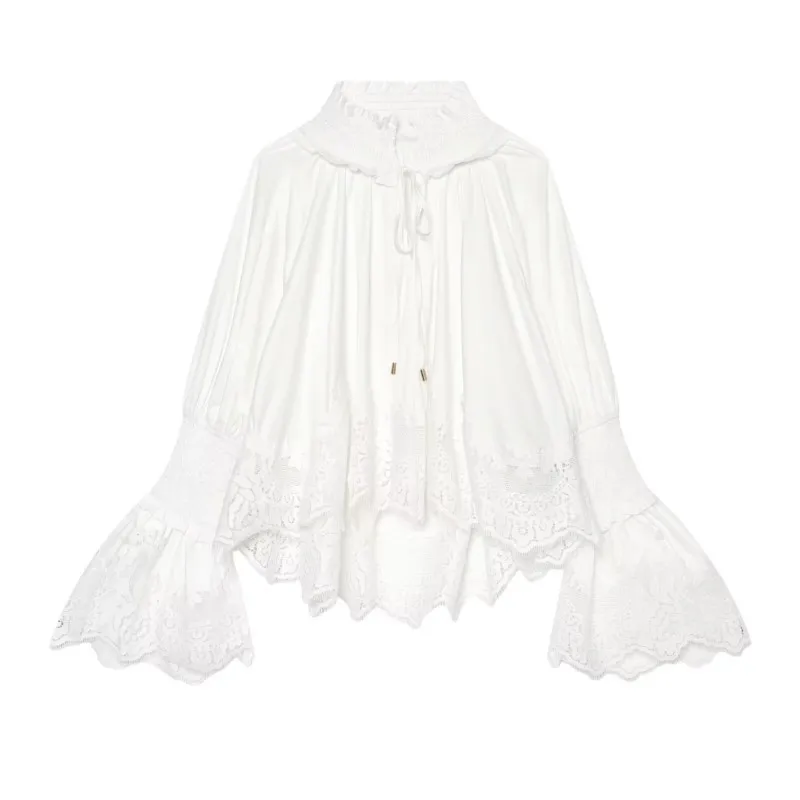 Women's Lace Shirt New 2026 Summer Fashion Women Solid Color Long Bell Sleeve Translucent Tops Female Holiday Style Blouses
Women's Lace Shirt New 2026 Summer Fashion Women Solid Color Long Bell Sleeve Translucent Tops Female Holiday Style Blouses