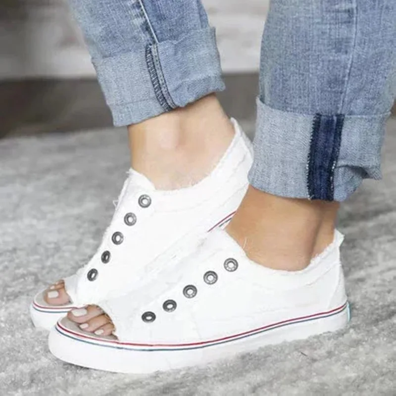 White Korean Style Flat Heels Canvas Shoes Women Vulcanized Shoes Fashion Peep Toe Women's Sandal
White Korean Style Flat Heels Canvas Shoes Women Vulcanized Shoes Fashion Peep Toe Women's Sandal