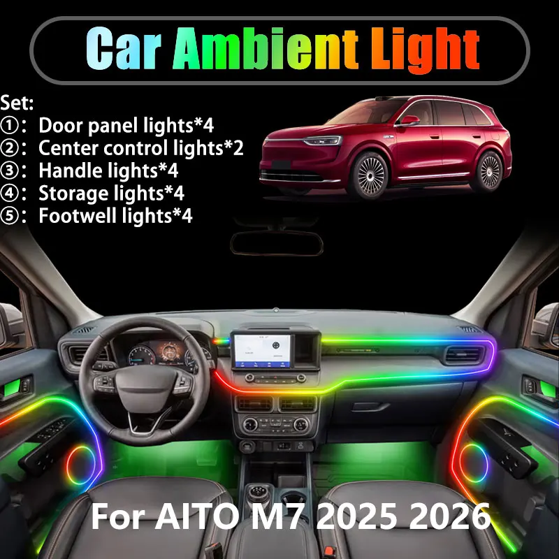 For AITO M7 MK2 2th 2025 2026 2/18 in 1 Car ambient lighting Led trunk interior led lights USB RGB Ensemble Streamer Accessories
For AITO M7 MK2 2th 2025 2026 2/18 in 1 Car ambient lighting Led trunk interior led lights USB RGB Ensemble Streamer Accessories