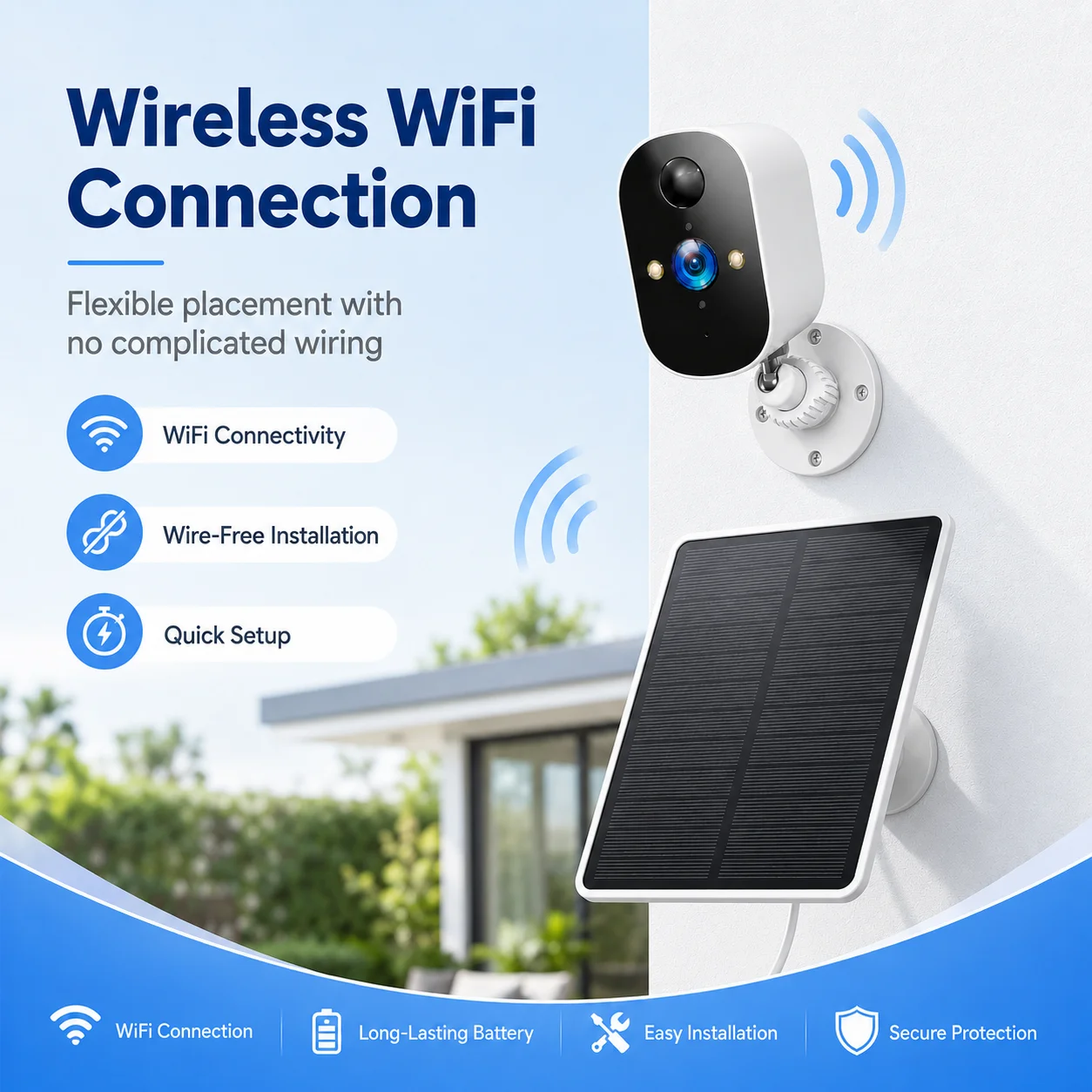 2K Solar Camera Outdoor Wireless with 2-Way Audio, PIR Alarm, Color Night Vision, IP65 Waterproof, Cloud & SD Storage
2K Solar Camera Outdoor Wireless with 2-Way Audio, PIR Alarm, Color Night Vision, IP65 Waterproof, Cloud & SD Storage