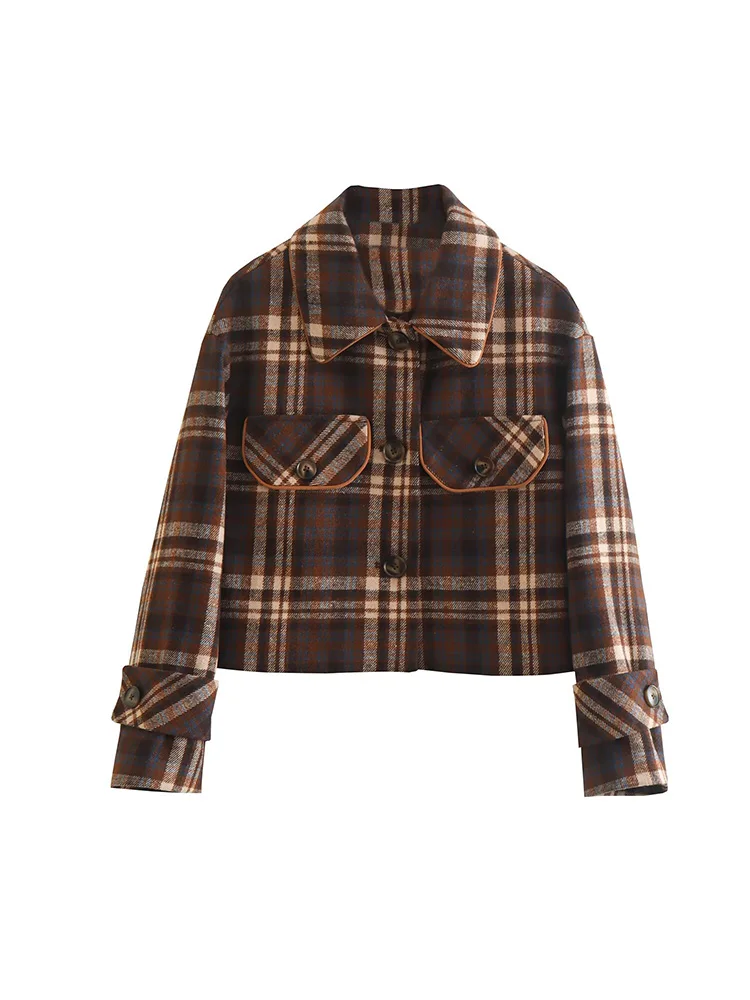 European and American 2024 autumn new women's retro loose lapel long sleeve simple button decoration short plaid coat
European and American 2024 autumn new women's retro loose lapel long sleeve simple button decoration short plaid coat