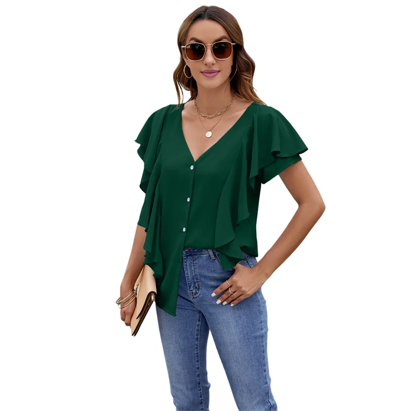 【SEE】Womens Dressy Casual Tops V Neck Button Down Shirts Ruffle Short Sleeve Blouse
【SEE】Womens Dressy Casual Tops V Neck Button Down Shirts Ruffle Short Sleeve Blouse