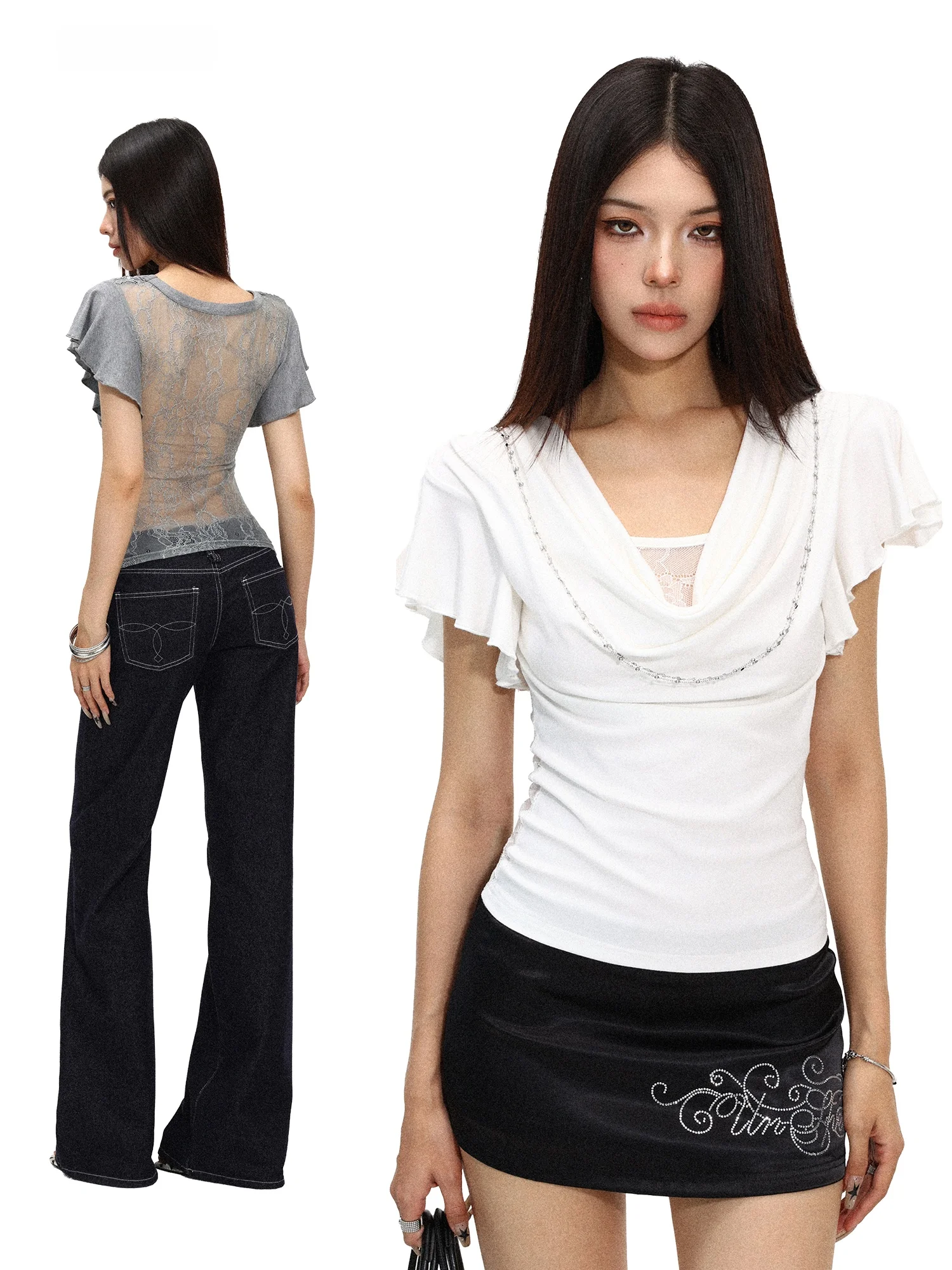 Summer Short Sleeve T-Shirt Women's Lace Splice Neck Design Sensation Chain Decoration Fake Two-Piece Top Breathable Skin-Fri...
Summer Short Sleeve T-Shirt Women's Lace Splice Neck Design Sensation Chain Decoration Fake Two-Piece Top Breathable Skin-Fri...