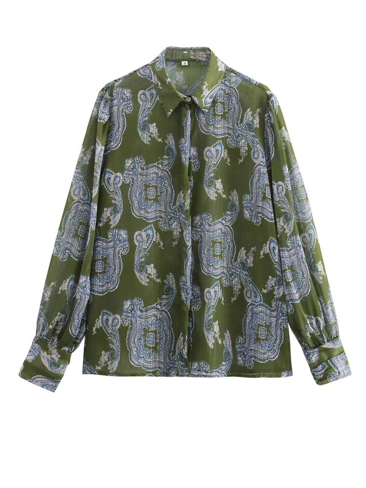 ZAJIA2002 new women's clothing European and American style fashionable versatile metal color line single-breasted printed shirt
ZAJIA2002 new women's clothing European and American style fashionable versatile metal color line single-breasted printed shirt