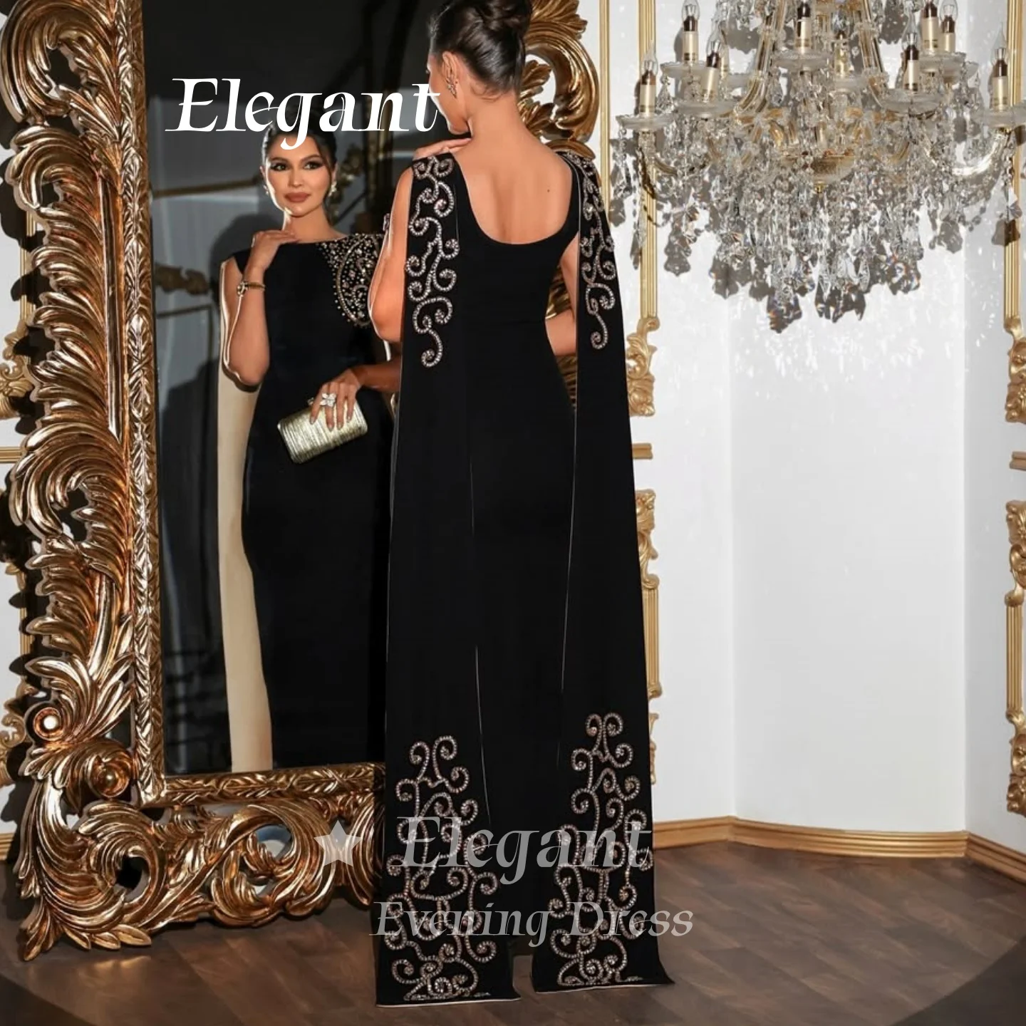 Luxury Crystal Beaded Prom Dresses Black Evening Gown Saudi Women Sleeveless Cape Sleeve Wedding Party Dresses Customized
Luxury Crystal Beaded Prom Dresses Black Evening Gown Saudi Women Sleeveless Cape Sleeve Wedding Party Dresses Customized
