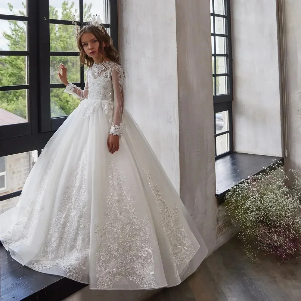 Customized White Flower Girl Dress For Wedding Appliques Lace Long Sleeve Tulle Floor Length Kids Birthday First Communion Gown
Customized White Flower Girl Dress For Wedding Appliques Lace Long Sleeve Tulle Floor Length Kids Birthday First Communion Gown