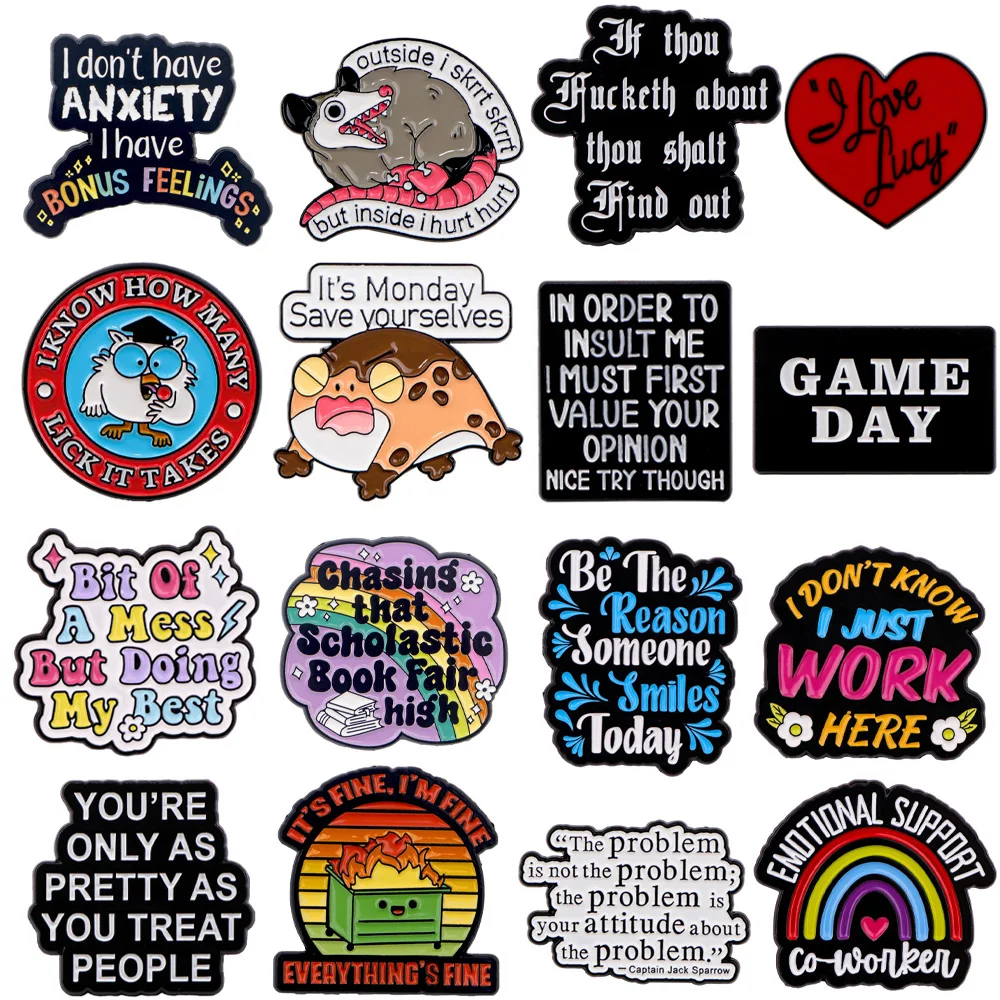 Funny Quotation Cartoon Enamel Pin Badge Custom Cute Brooches Lapel Pin for Jeans Shirt Bag Fashion Jewelry Accessories Gift
Funny Quotation Cartoon Enamel Pin Badge Custom Cute Brooches Lapel Pin for Jeans Shirt Bag Fashion Jewelry Accessories Gift
