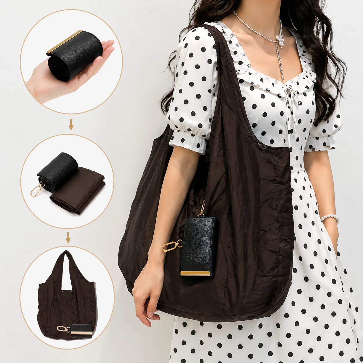 Creative Large-Capacity Keychain Tote Bag Foldable Lightweight Shopping Bag Reusable with Key Ring Expandable Leather Mini Bags
Creative Large-Capacity Keychain Tote Bag Foldable Lightweight Shopping Bag Reusable with Key Ring Expandable Leather Mini Bags
