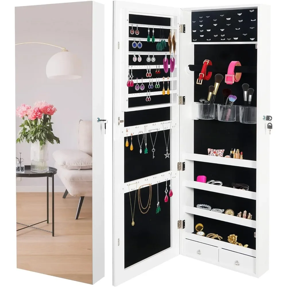Upgraded 2-in-1 jewelry cabinet 47.3 "H wall mounted with 6 shelves, 2 drawers for jewelry storage, and full-length mirror
Upgraded 2-in-1 jewelry cabinet 47.3 "H wall mounted with 6 shelves, 2 drawers for jewelry storage, and full-length mirror
