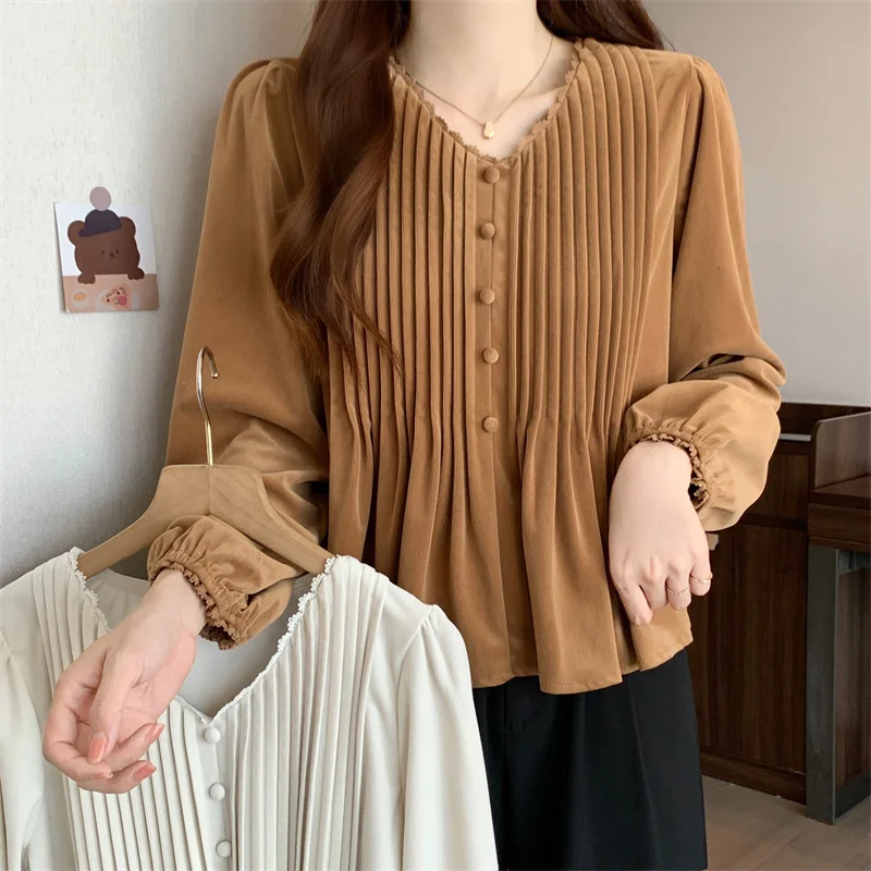 Blouse Women Women's Autumn Clothing Women's Round Neck Corduroy Top Blusas Female Ladies 2024 Blouse Shirts V108
Blouse Women Women's Autumn Clothing Women's Round Neck Corduroy Top Blusas Female Ladies 2024 Blouse Shirts V108