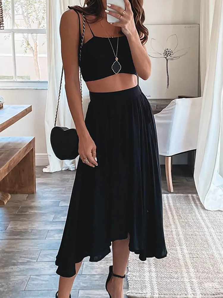 Summer Sexy Women Slim Fit Solid Outfits Casual Short Sleeveless Tops Ruffles Skirt Matching Suit Lady Midi Skirts Two Piece Set
Summer Sexy Women Slim Fit Solid Outfits Casual Short Sleeveless Tops Ruffles Skirt Matching Suit Lady Midi Skirts Two Piece Set