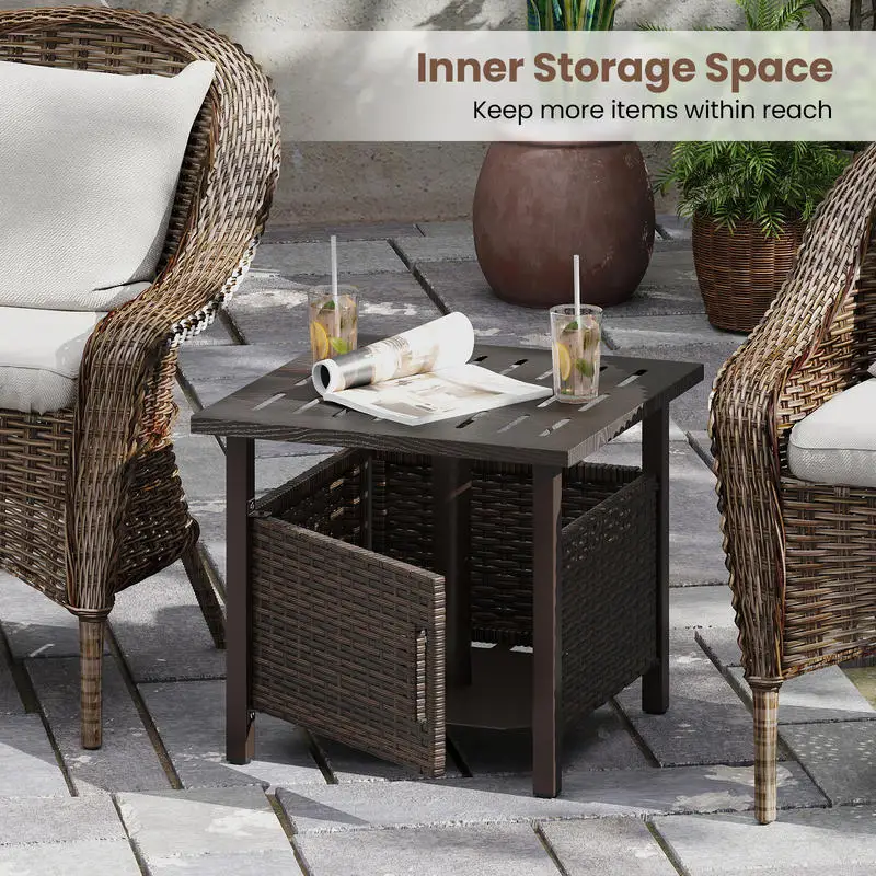 Outdoor Side Table with 1.93" Umbrella Hole All-Weather PE Wicker Patio Umbrella Table-Brown
Outdoor Side Table with 1.93" Umbrella Hole All-Weather PE Wicker Patio Umbrella Table-Brown