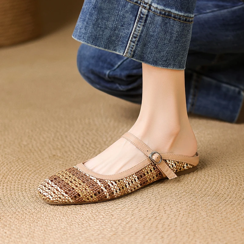 Women's new summer genuine leather sheepskin woven low heel toe elastic belt buckle Mueller shoes fashionable slippers
Women's new summer genuine leather sheepskin woven low heel toe elastic belt buckle Mueller shoes fashionable slippers